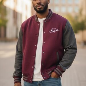 Men's Burgundy and Gray Varsity Jacket